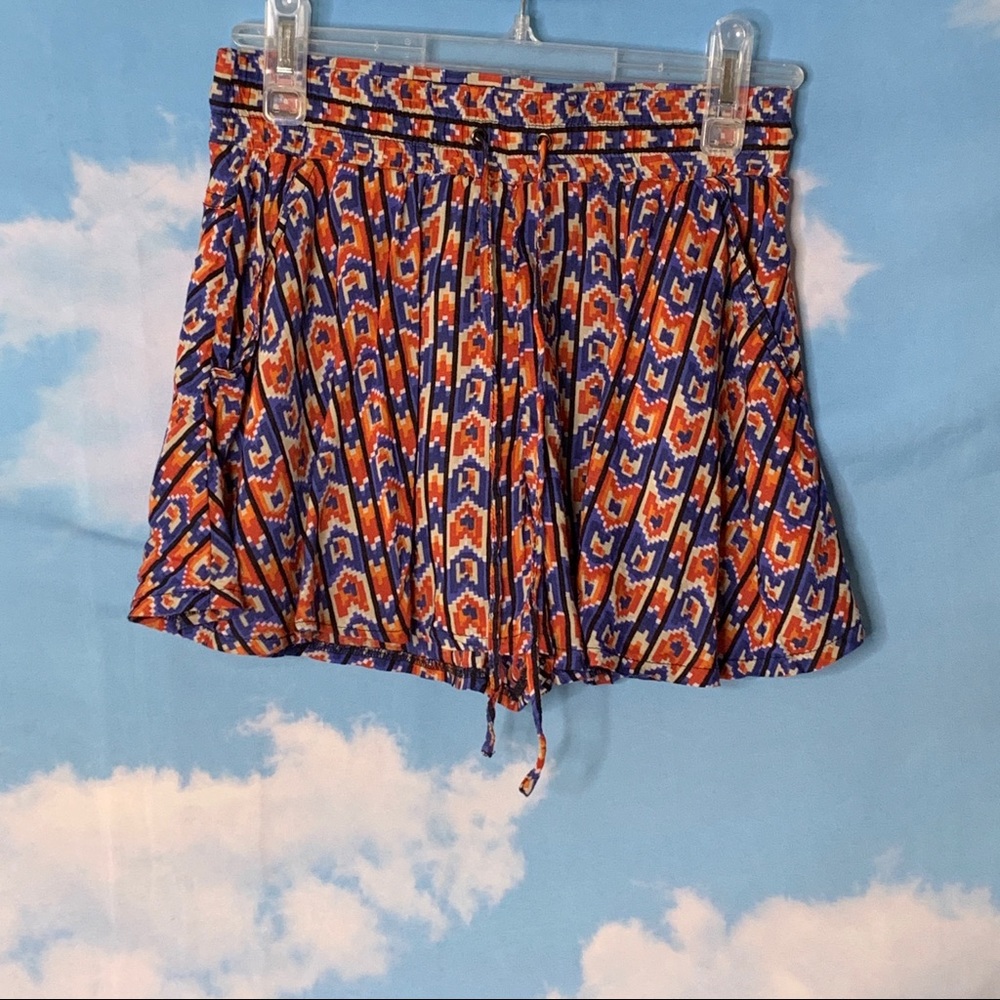 Blue/Red/White Aztec Print Tie Front Shorts
